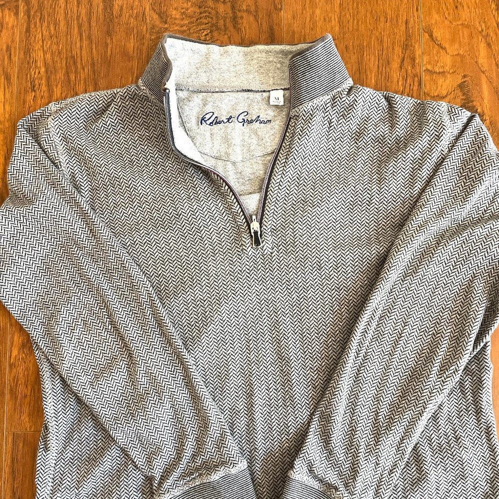 Robert Graham Grey Cotton Zip-Neck Pullover